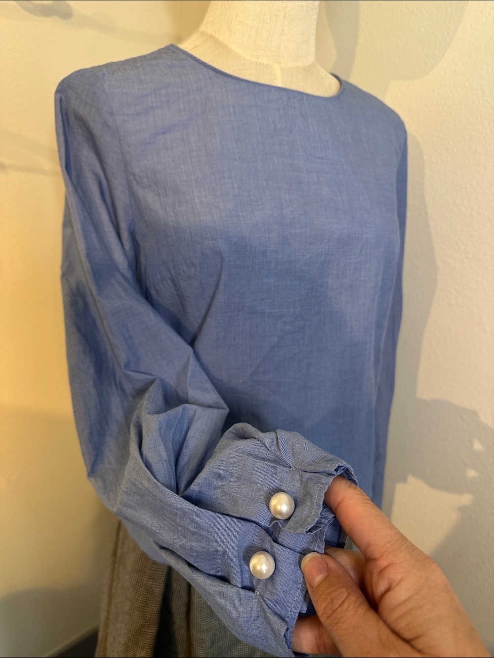 Banana Republic Chambray Blue Long-Sleeve Top with Shoulder Tie